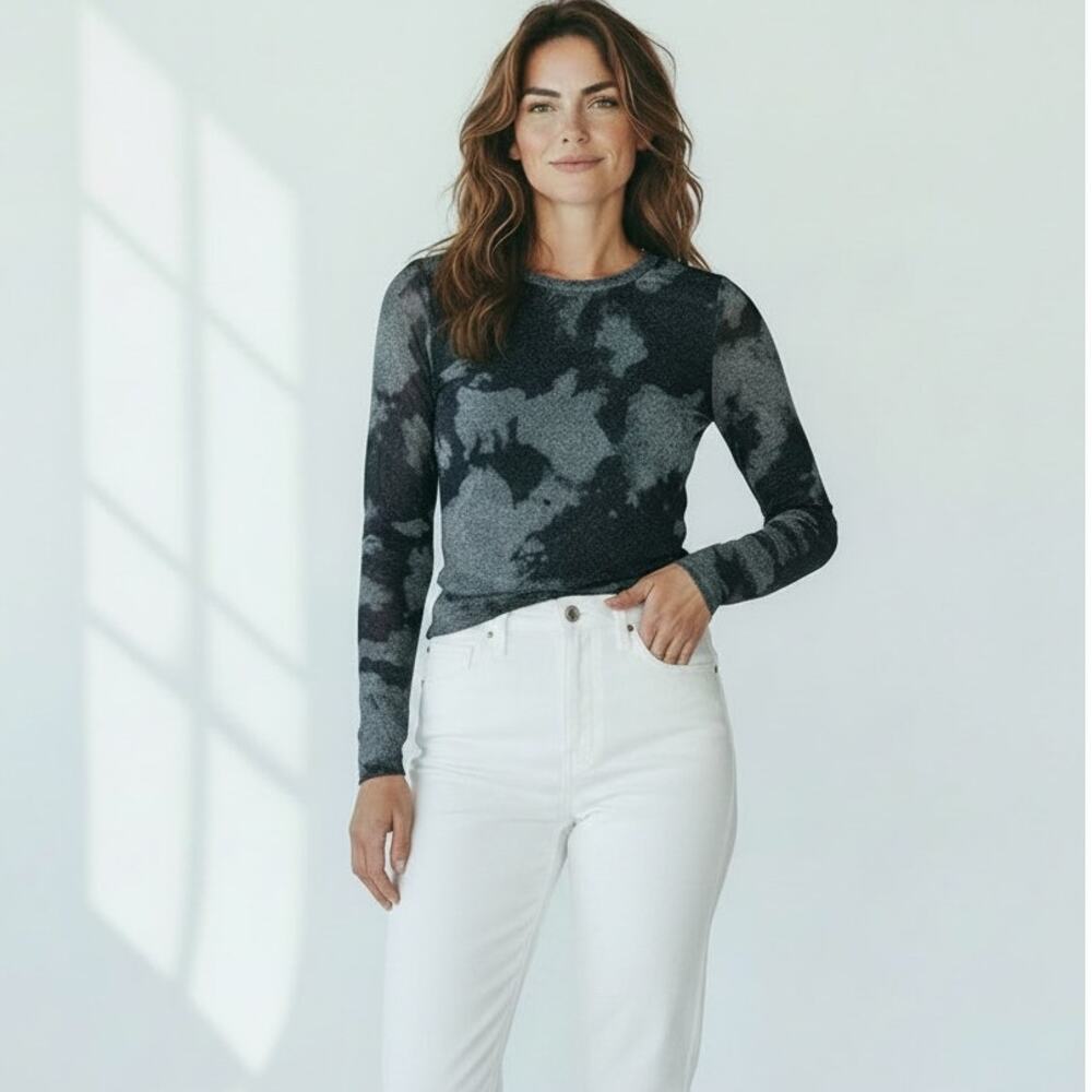 Rag & Bone Yana Printed Mesh Tee Silver Multi Long Sleeve XXS NWT - Picture 1 of 13